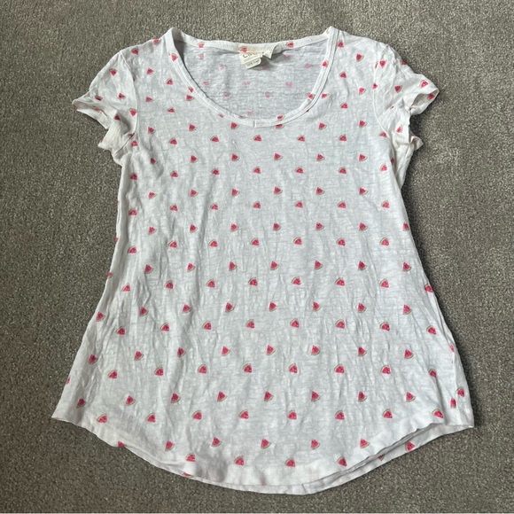 C&C California 100% Linen Short Sleeve V-neck Watermelon Print T-shirt Top Sz XS - Picture 1 of 5